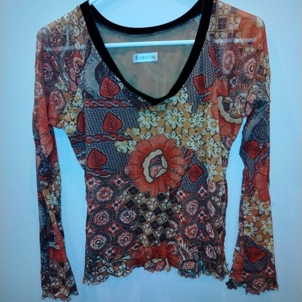 Mesh floral print long sleeve